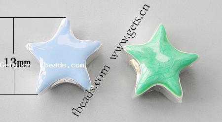 Enamel Zinc Alloy European Beads, Star, plated, without troll & large hole, more colors for choice, nickel, lead & cadmium free, 13x13x7mm, Hole:Approx 4.2-4.5mm, Sold By PC
