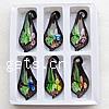 Inner Flower Lampwork Pendants, with Plastic Box, Leaf, gold sand & two tone, mixed colors, 58-63mm, 28-29mm, 11mm Approx 8mm 