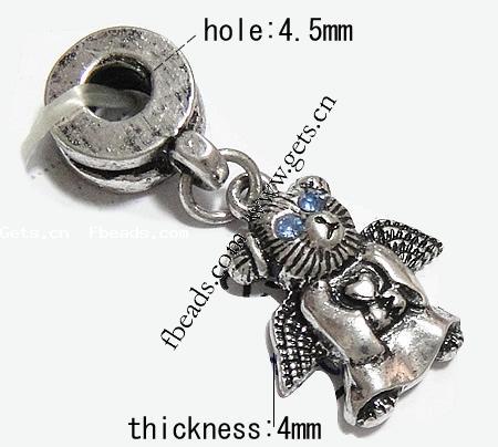 Zinc Alloy European Pendants, Bear, plated, with troll, more colors for choice, 15x17x4mm, Hole:Approx 4.5mm, Length:31 , Sold By PC