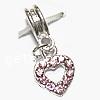 Zinc Alloy European Pendants, Heart, plated, without troll & with rhinestone Approx 4.5mm 