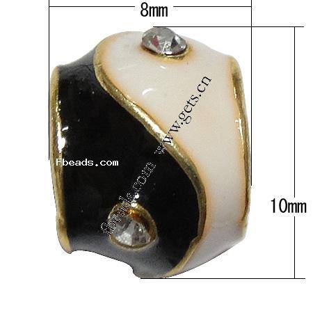 Enamel Zinc Alloy European Beads, Rondelle, plated, without troll & with rhinestone & large hole, more colors for choice, 10x8mm, Hole:Approx 4.5mm, Sold By PC