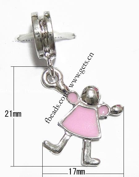 Zinc Alloy European Pendants, Girl, plated, with troll & enamel, more colors for choice, 21x17x2mm, Hole:Approx 4.5mm, Length:32 , Sold By PC