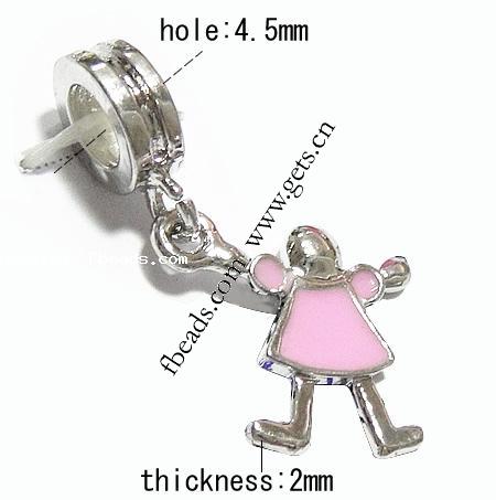 Zinc Alloy European Pendants, Girl, plated, with troll & enamel, more colors for choice, 21x17x2mm, Hole:Approx 4.5mm, Length:32 , Sold By PC