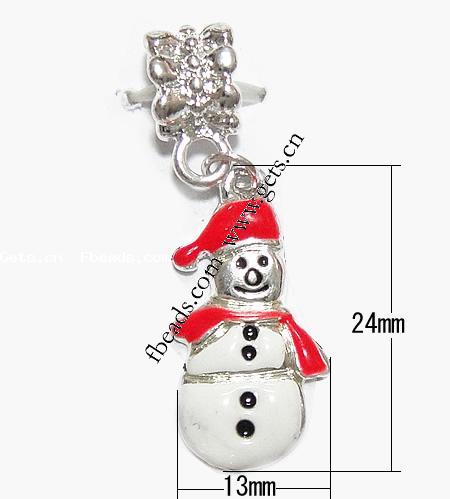 European Christmas Pendant, Zinc Alloy, Snowman, plated, without troll & enamel, more colors for choice, 24x13x2mm, Hole:Approx 4.5mm, Length:39 , Sold By PC
