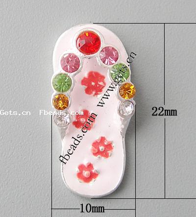 Zinc Alloy Shoes Pendants, with Rhinestone & enamel, plated, enamel, more colors for choice, 22x10x5mm, Sold By PC