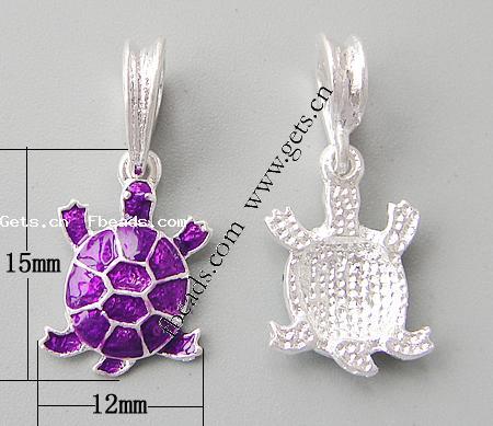 Zinc Alloy European Pendants, Turtle, plated, more colors for choice, nickel, lead & cadmium free, 15x12x2.5mm, Hole:Approx 4.5mm, Sold By PC