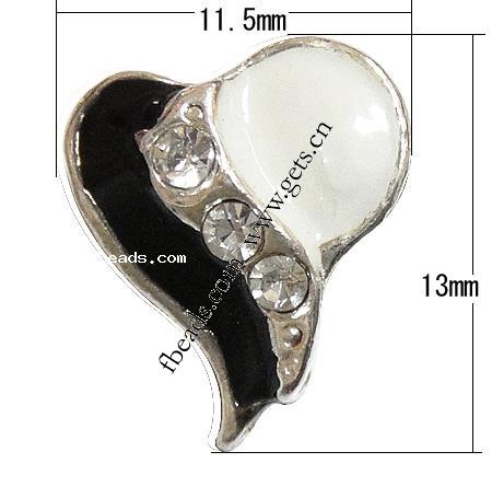 Gota de Europeo de aleación de zinc con esmalte, Corazón, chapado, sin rosca & con diamantes de imitación & agujero largo, más colores para la opción, 11.5x13x5mm, agujero:aproximado 4.5mm, Vendido por UD