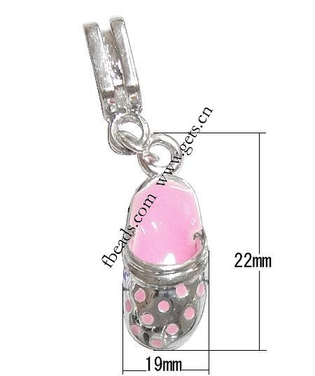 Zinc Alloy European Pendants, Shoes, plated, without troll & enamel, more colors for choice, 22x19x6mm, Hole:Approx 4.5mm, Length:37 , Sold By PC