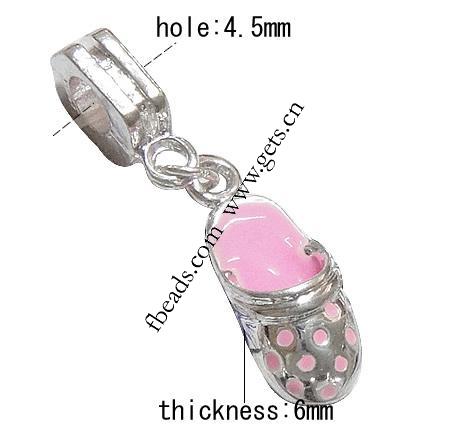 Zinc Alloy European Pendants, Shoes, plated, without troll & enamel, more colors for choice, 22x19x6mm, Hole:Approx 4.5mm, Length:37 , Sold By PC