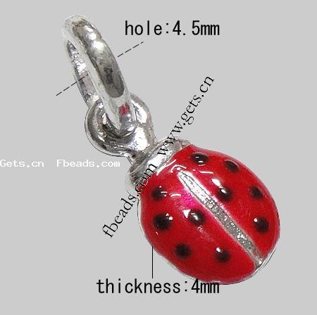 Zinc Alloy European Pendants, Ladybug, plated, without troll & enamel, more colors for choice, 14x8x4mm, Hole:Approx 4.5mm, Length:22 , Sold By PC