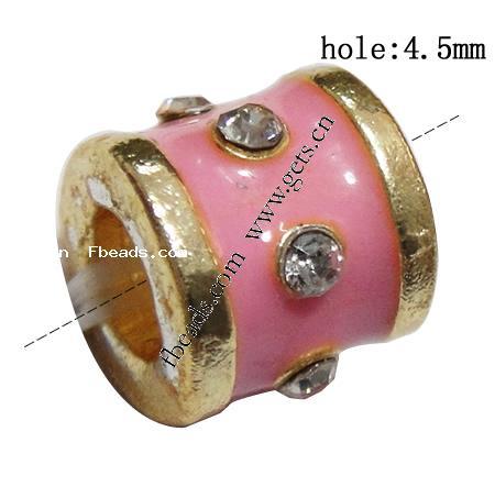 Enamel Zinc Alloy European Beads, Tube, plated, without troll & with rhinestone & large hole, more colors for choice, 8x8mm, Hole:Approx 4.5mm, Sold By PC