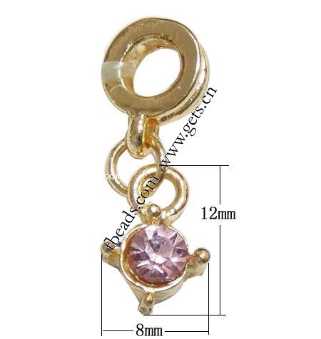 Zinc Alloy European Pendants, plated, without troll & with rhinestone, more colors for choice, 12x8x4mm, Hole:Approx 5mm, Length:25 , Sold By PC