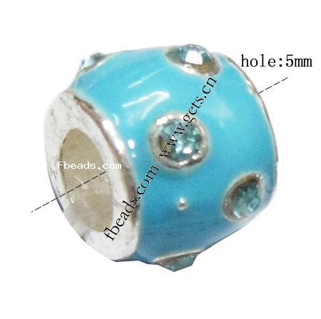 Enamel Zinc Alloy European Beads, Drum, plated, without troll & with rhinestone & large hole, more colors for choice, 9x10mm, Hole:Approx 5mm, Sold By PC