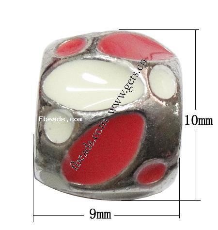 Enamel Zinc Alloy European Beads, Drum, plated, without troll & large hole, more colors for choice, 9x10mm, Hole:Approx 5mm, Sold By PC