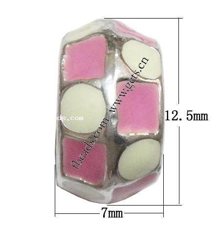 Enamel Zinc Alloy European Beads, Rondelle, plated, without troll & large hole, more colors for choice, 7x12.5mm, Hole:Approx 4.5mm, Sold By PC