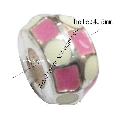 Enamel Zinc Alloy European Beads, Rondelle, plated, without troll & large hole, more colors for choice, 7x12.5mm, Hole:Approx 4.5mm, Sold By PC
