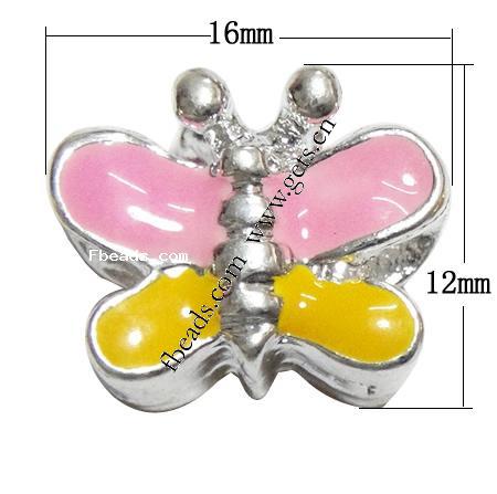 Enamel Zinc Alloy European Beads, Butterfly, plated, without troll & large hole, more colors for choice, 16x12x8mm, Hole:Approx 4.5mm, Sold By PC