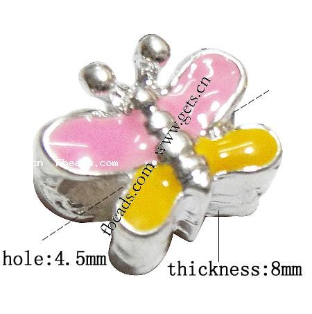Enamel Zinc Alloy European Beads, Butterfly, plated, without troll & large hole, more colors for choice, 16x12x8mm, Hole:Approx 4.5mm, Sold By PC