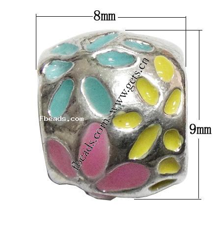 Enamel Zinc Alloy European Beads, Drum, plated, without troll & large hole, more colors for choice, 8x9mm, Hole:Approx 4mm, Sold By PC
