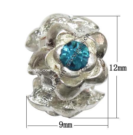 Perles European de stras d'alliage de Zinc , fleur, Placage, sans filetage & avec strass, plus de couleurs à choisir, 9x12mm, Trou:Environ 5mm, Vendu par PC