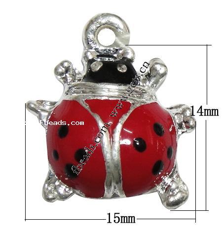 Zinc Alloy Enamel Pendants, Ladybug, plated, more colors for choice, 15x14x4mm, Hole:Approx 2mm, Sold By PC