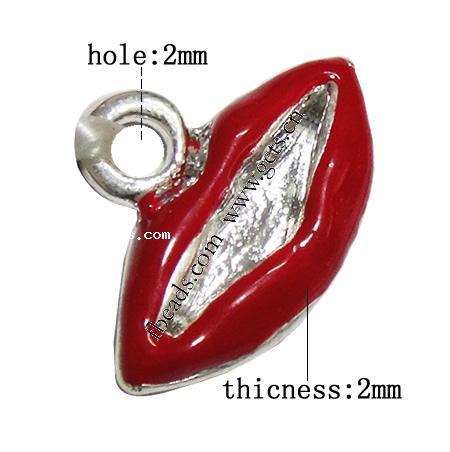 Zinc Alloy Lip Pendant, plated, enamel, more colors for choice, 10x14.5x2mm, Hole:Approx 2mm, Sold By PC