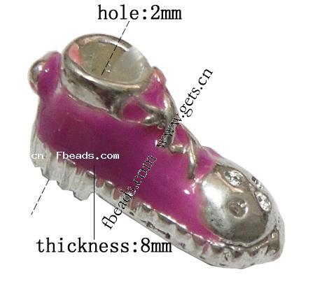 Zinc Alloy Shoes Pendants, with enamel, plated, enamel, more colors for choice, 15x5x8mm, Hole:Approx 2mm, Sold By PC