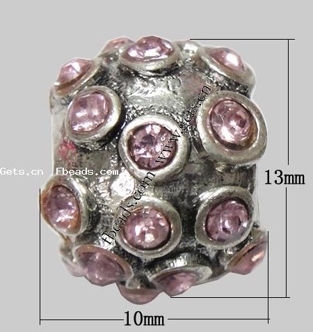 Rhinestone Zinc Alloy European Beads, Rondelle, plated, without troll & with rhinestone, more colors for choice, 10x13mm, Hole:Approx 5mm, Sold By PC