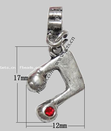 Zink Legierung Europa Anhänger, Zinklegierung, Musiknote, plattiert, mit troll & mit Strass, keine, 17x12x4mm, Bohrung:ca. 4mm, Länge:29 , verkauft von PC