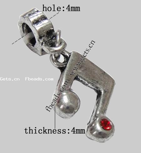 Zink Legierung Europa Anhänger, Zinklegierung, Musiknote, plattiert, mit troll & mit Strass, keine, 17x12x4mm, Bohrung:ca. 4mm, Länge:29 , verkauft von PC