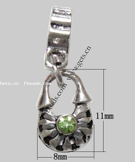 pendentifs European en alliage zinc, alliage de zinc, Placage, avec strass, plus de couleurs à choisir, 11x8x2mm, Trou:Environ 4mm, Longueur:13 , Vendu par PC