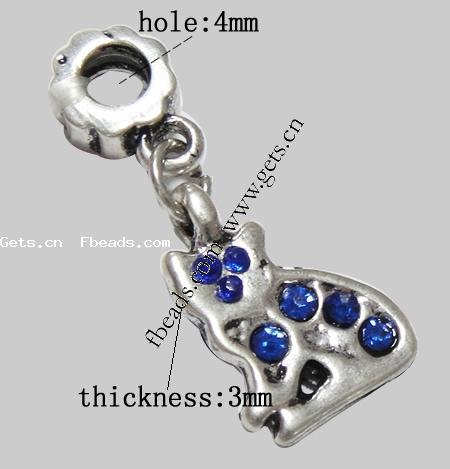 Zinc Alloy European Pendants, Animal, plated, with troll & with rhinestone, more colors for choice, 16x12x3mm, Hole:Approx 4mm, Length:27 , Sold By PC