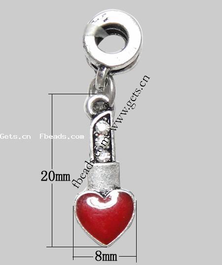Zinc Alloy European Pendants, Heart, plated, with troll, more colors for choice, 20x8x3mm, Hole:Approx 4mm, Length:31 , Sold By PC