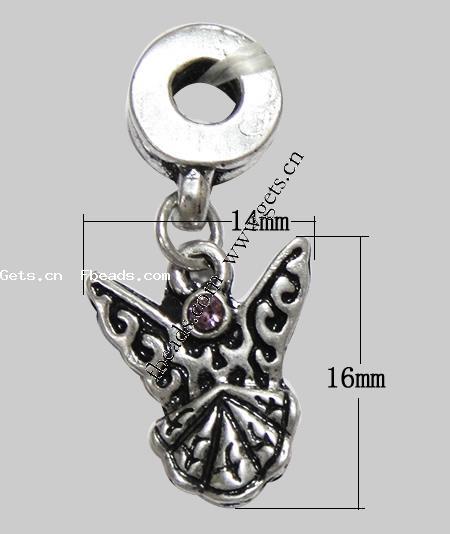 pendentifs European en alliage zinc, alliage de zinc, animal, Placage, avec filetage & avec strass, plus de couleurs à choisir, 16x14x2mm, Trou:Environ 4mm, Longueur:29 , Vendu par PC