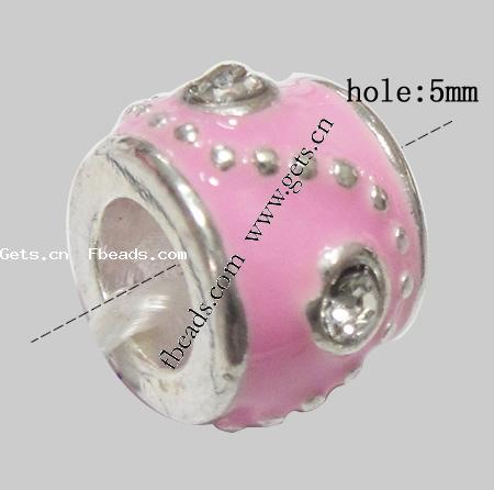 Enamel Zinc Alloy European Beads, Drum, plated, without troll & with rhinestone & large hole, more colors for choice, 7.5x9mm, Hole:Approx 5mm, Sold By PC