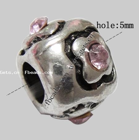 Rhinestone Zinc Alloy European Beads, Rondelle, plated, without troll & with rhinestone, more colors for choice, 9x10mm, Hole:Approx 5mm, Sold By PC