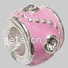 Enamel Zinc Alloy European Beads, Drum, plated, without troll & with rhinestone & large hole Approx 5mm 