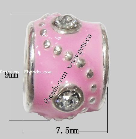 Emaille Zink Legierung Europa Perlen, Zinklegierung, Trommel, plattiert, ohne troll & mit Strass & großes Loch, keine, 7.5x9mm, Bohrung:ca. 5mm, verkauft von PC