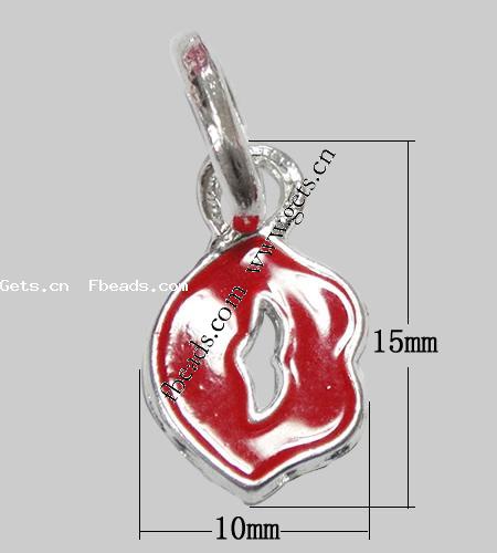 Zinc Alloy Lip Pendant, plated, enamel, more colors for choice, 15x10x1.5mm, Hole:Approx 6mm, Sold By PC