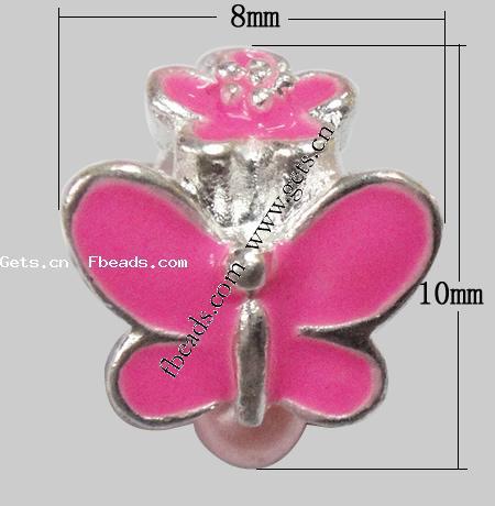 Enamel Zinc Alloy European Beads, Butterfly, plated, without troll & large hole, more colors for choice, 10x8x8mm, Hole:Approx 6mm, Sold By PC