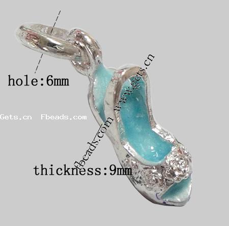 Zinc Alloy Shoes Pendants, with enamel, plated, enamel, more colors for choice, 19x5x9mm, Hole:Approx 6mm, Length:25 , Sold By PC