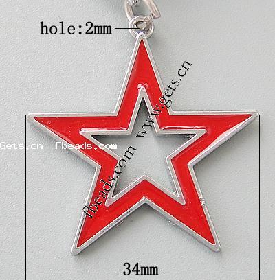 Zinc Alloy Star Pendant, plated, enamel, more colors for choice, 34x34x2mm, Hole:Approx 2mm, Sold By PC