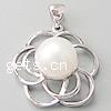 Cultured Pearl Sterling Silver Pendants, 925 Sterling Silver, with pearl, Flower, platinum plated Approx 
