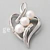 Cultured Pearl Sterling Silver Pendants, 925 Sterling Silver, with pearl, Heart, platinum plated Approx 
