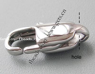 Stainless Steel Lobster Claw Clasp, Rectangle, original color, 11x5x3mm, Hole:Approx 1.5mm, Sold By PC