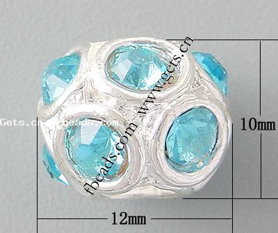Rhinestone Zinc Alloy European Beads, Drum, plated, without troll & with rhinestone, more colors for choice, nickel, lead & cadmium free, 12x10mm, Hole:Approx 5mm, Sold By PC
