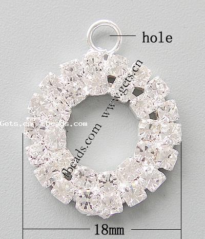 Rhinestone Brass Pendants, Donut, plated, with rhinestone, more colors for choice, 18x18x2.5mm, Hole:Approx 3mm, 100PCs/Bag, Sold By Bag
