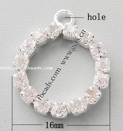 Rhinestone Brass Pendants, Donut, plated, with rhinestone, more colors for choice, 16x16x2.8mm, Hole:Approx 2mm, 100PCs/Bag, Sold By Bag