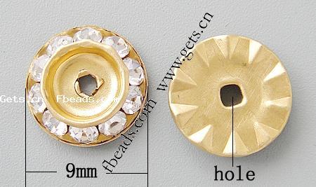 Espaciador de la forma rueda del diamante de imitación, metal, Redondo aplanado, chapado, con diamantes de imitación, más colores para la opción, 9x9x2.5mm, agujero:aproximado 1.5mm, 1000PCs/Bolsa, Vendido por Bolsa