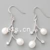 Freshwater Pearl Drop Earring, sterling silver earring hook, plated, with cubic zirconia .8 Inch 